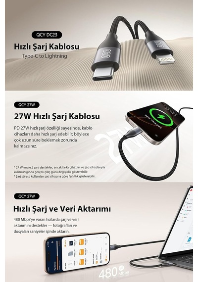 27w Type-c To Lightning Şarj Kablosu 1.2 Metre Halat Örgü 480mbps Kırılmaz Data Kablosu Dc23,siyah Diğer