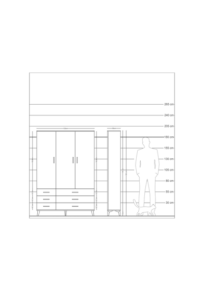 Arges Dolap 5 Raflı 6 Çekmeceli Tek Askılı 132x30x195 Çam-ant... Çam