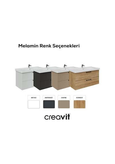 Creavit D20 100 Cm İki Çekmeceli Lv. Dlb. Antrasit Melamin Antrasit