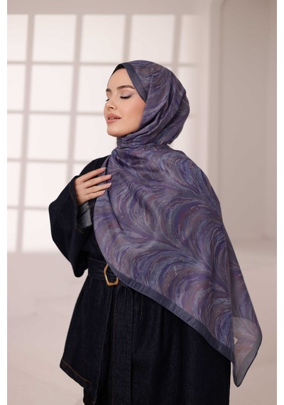 Mimiyum Ebru Desen-soft Şal Mor Çok Renkli