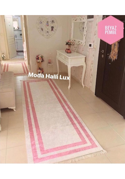 STY Home Paşa Pembe Kaymaz Tabanlı Makinede Yıkanabilir Halı Kilim Yolluk