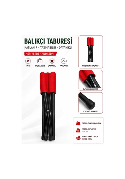 H-a Katlanır Balıkçı Kamp Ve Bahçe Taburesi Kırmızı Kırmızı