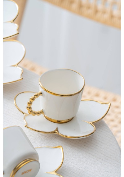 Acar Joyce 2 Kişilik Standlı Kahve Fincan Takımı Gold - 90 Ml Beyaz/gold
