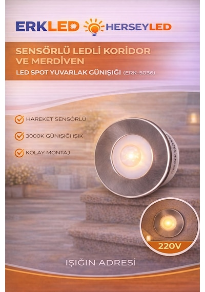 Sensörlü Ledli Koridor Ve Merdıven Led Spot Yuvarlak Gunısıgı Gün Işığı