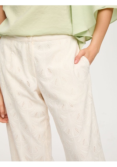 Faik Sönmez Wide Leg Fit Brode Nakış Detaylı Pantolon S26pnt009 Us26pnt00973 Ekru