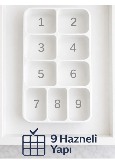9 Bölmeli Çekmece İçi Kaşıklık Dolap İçi Organizer Pratik Çatal Kaşık Bıçak Düzenleyici Yeni Nesil Beyaz Çok Renkli
