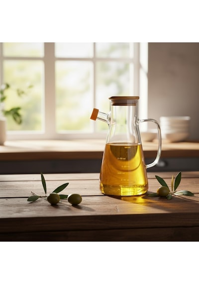 Deconox 1 Adet 900 Ml Bambu Kapaklı Borosilikat Cam Yağlık Ve Sirkelik, Isıya Dayanıklı Ve Ölçekli Tasarım, Dam Diğer