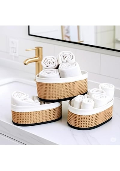 Wicker Premium Serisi Oval 3'lü Set Organizer Açık Gri