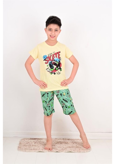 Vitmo Erkek Çocuk Kapri Pijama Takımı Born To Skate Sarı Sarı