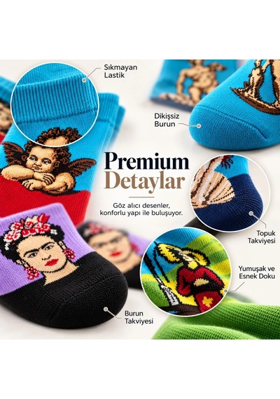 Çorap Giyim Unisex Çorap Sanat Temalı Renkli 7'li Set Portre Tablo Desenli Uzun Soket Günlük Eğlenceli Çorap Şık Çok Renkli