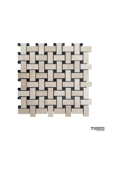 Tuqco Doğal Taş Basket Weave Bej - Toros Siyahı Cilalı Mermer Mozaik