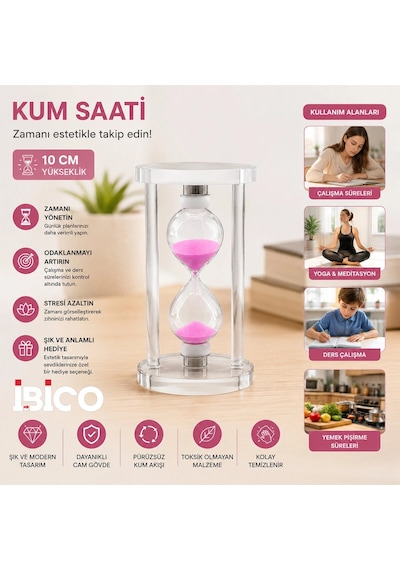 Küçük Cam Kum Saati Cam Standlı Çap: 6cm-yükseklik: 10cm Bx40