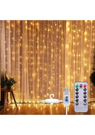 Led Işık 5 Metre Sarı Işık Kornişe Takılabilir Aydınlatma Usb Girişli, Bakır Telli, 10 Halkalı Tasarım, Perde Asma Aparatlı Ve Uzaktan Kumandalı Dekoratif Işık Zinciri .