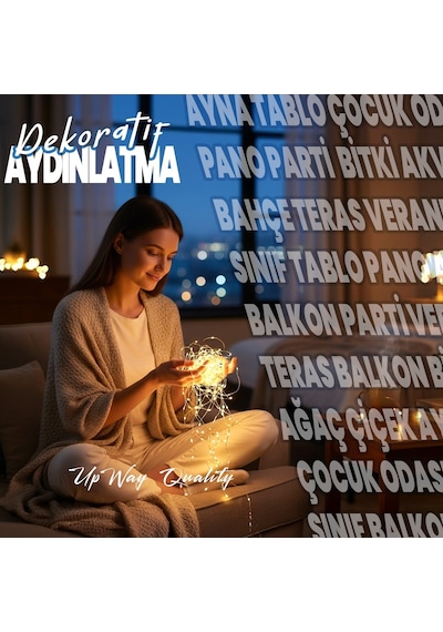 Upway 10m Su Geçirmez Günışığı 100 Led Işık - Pilli Dekoratif Aydınlatma Sarı