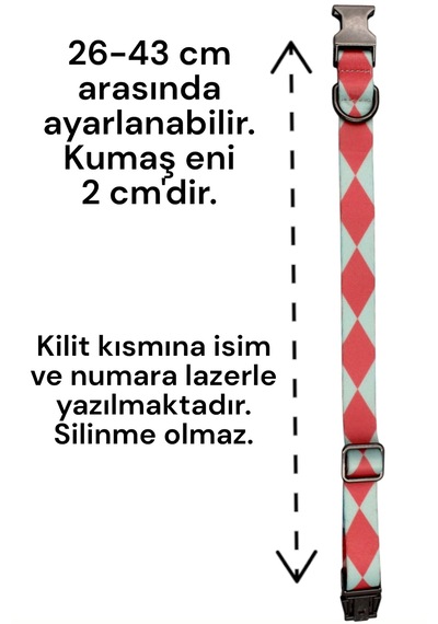 Caramelos İsimli Köpek Tasması, Köpek Künyesi, Köpek İsimlik 140 Pembe & Mavi
