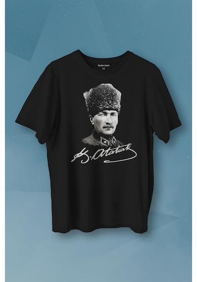 Atatürk Gazi Mustafa Kemal Kalpaklı Baskılı Tişört Unisex T-shirt 001