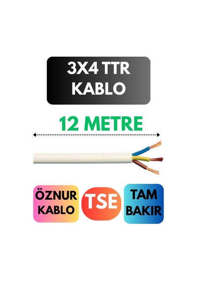 Öznur 3x4 Ttr Kablo Metre Seçenekli Beyaz - 12mt