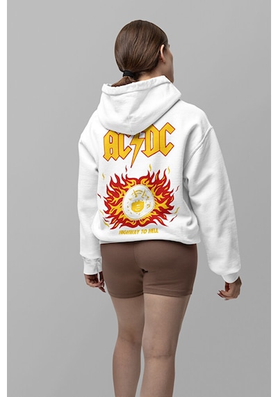 Sevbano Ac Dc Müzik Grubu Baskılı Unisex Oversize Rock Metal Hoodie Beyaz
