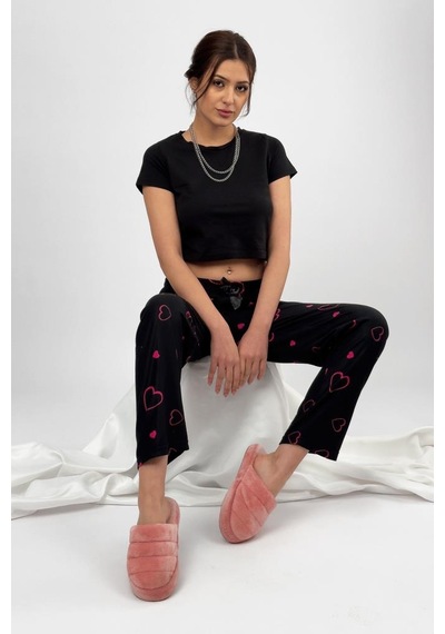 Kadın Kadife Pijama Altı Eşofman Pamuklu Fuşya