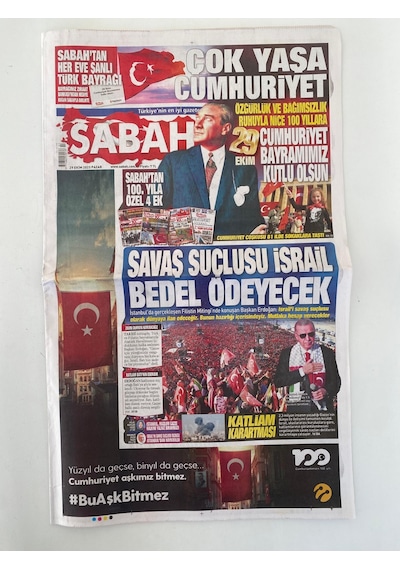 29 Ekim 2023 Sabah Gazetesi - Cumhuriyetin İlanı 100. Yıl Gazetesi  Teşhir Ürün