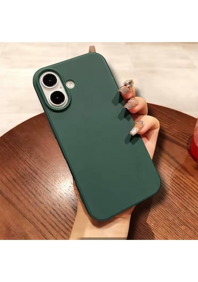 Apple Uyumlu iPhone 17 Kılıf Kamera Çıkıntılı Yumuşak Silikon İçi Kadife Lansman Kapak . Haki