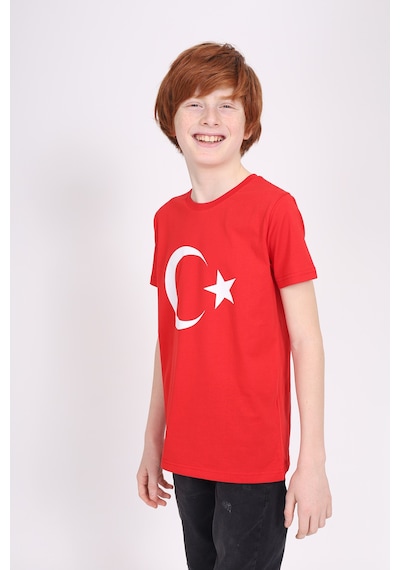 Toontoy Kids Toontoy Unisex Çocuk Ay Yıldız Baskılı Tişört Kırmızı
