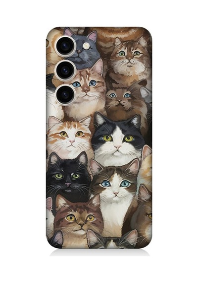 Samsung Galaxy S23 Uyumlu Kedi Kalabalığında Kaos Desenli Silikon Kılıf Çok Renkli