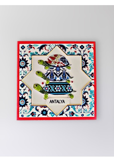 Antalya Temalı Polyester Kabartmalı Kaplumbağa Desen Magnet 7 X 7 Cm Dekoratif Hediyelik Buzdolabı Süsü Kod:1195
