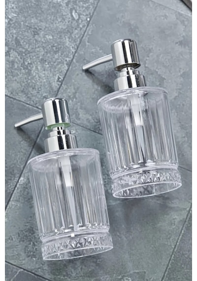 Grimorlife 2 Adet Akrilik Kristal Sıvı Sabunluk Mutfak Banyo Sabunluk Seti- 200 Ml Cam Değildir Şeffaf