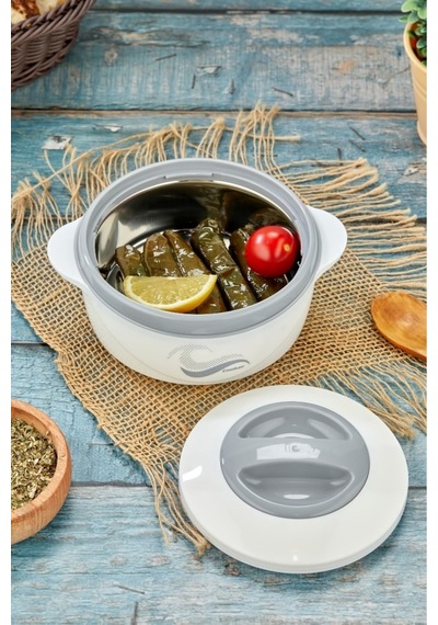 3149 Yemek Termosu - Sızdırmaz Kilitli Kapak Saklama Kabı Paslanmaz Çelik Sefertası 1000 Ml - Beyaz Beyaz