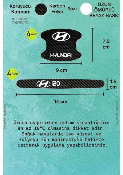 Dekoratif Hyundai İ20 Karbon Kapı Kolu Koruma Seti Şık Beyaz Yazılı 8 Parça Koruyucu Folyo
