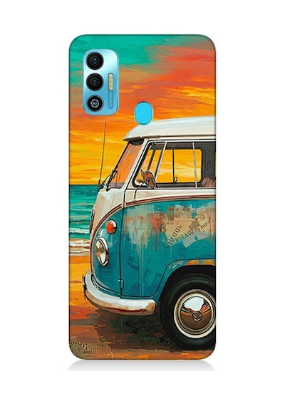Tecno Spark 7t Uyumlu Sahilde Mavi Karavan Desenli Silikon Kılıf Çok Renkli
