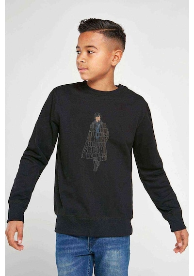 Tshirthane Sherlock Typography Baskılı Unisex Çocuk Siyah Sweatshirt Siyah