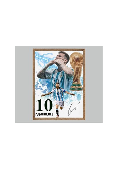 Lionel Messi Doğal Ahşap Çerçeveli Tek Parça Dekoratif Tablo Çok Renkli - 819056322 Çok Renkli