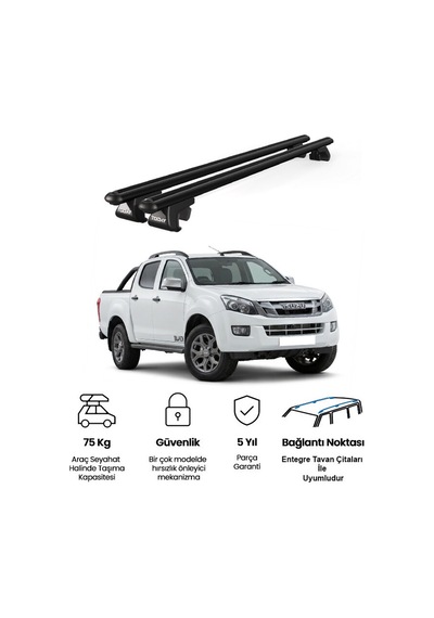 Venüs Isuzu D-max 2012-2019 Uyumlu Siyah Ara Atkı Port Bagaj Tavan Barı