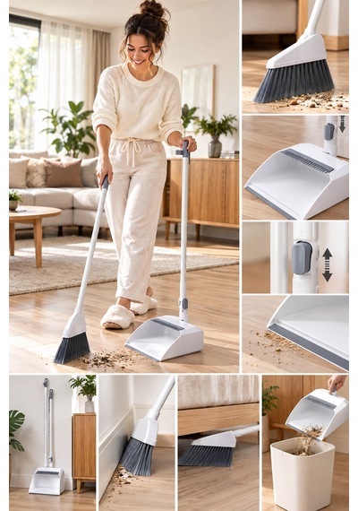 Uzun Saplı Faraşlı Süpürge Seti Ergonomik Tasarımlı Yer Süpürgesi Ve Faraş Takımı, Ev Ve Balkon Temizliği İçin