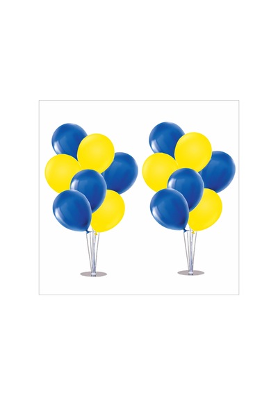 2 Adet Ayaklı Balon Standı 7li Set, 14 Adet Taraftar Sarı-lacivert Balon Tüm Yaşlar