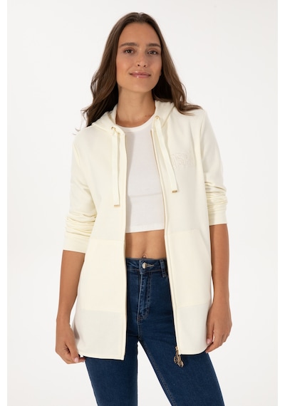 U.S. Polo Assn. Kadın Krem Fermuarlı Kapüşonlu Sweatshırt 50307714-VR256
