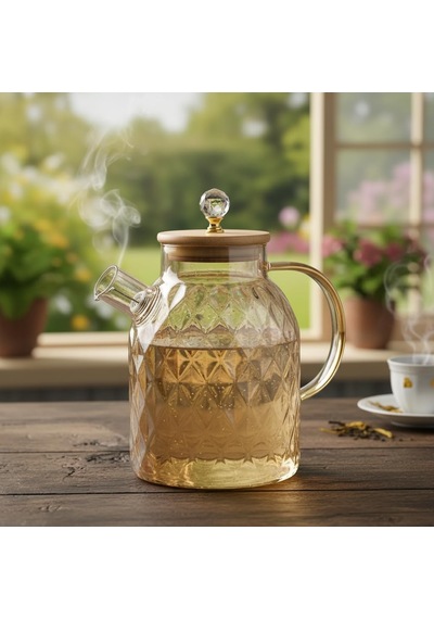 Lexroo 1600 Ml Kristal Desenli Isıya Dayanıklı Cam Demlik Çok Renkli