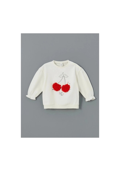 LC Waikiki Lcw Baby Ekru Bisiklet Yaka Kiraz Baskılı Kız Bebek Sweatshirt Ve Tayt 2'li Ecru