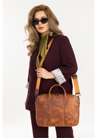 Mussen Hakiki Deri Organizer Macbook Laptop Evrak Çantası 13" & 14" İnç Taba Tiana