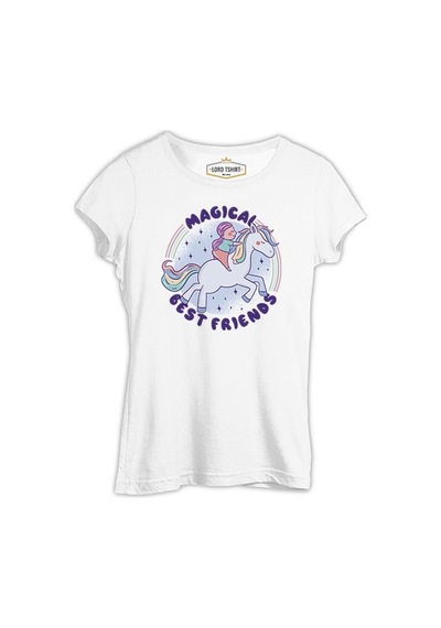 Magical Friends With Unicorn Beyaz Kadın Tshirt 001