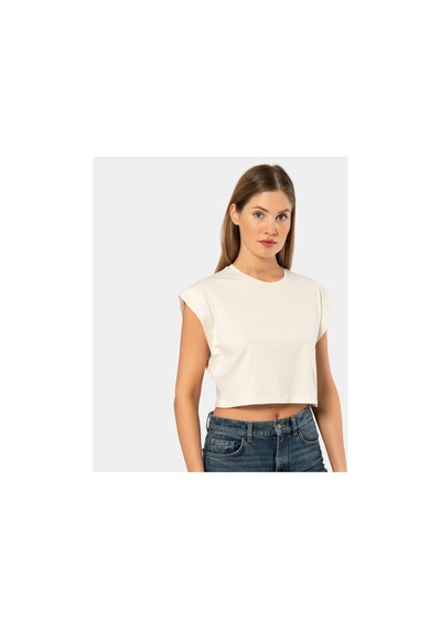 Türen Kadın Vatka Görünümlü Crop T-shirt 3402/krem 001