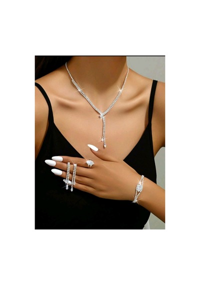 Gümüş Kristal Yapay Elmas Kolye Seti 3lü Set Düğün Nişan Özel Gün Diğer