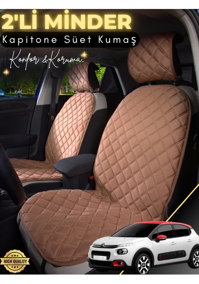 Citroen Cactus Uyumlu 2'li Süet Oto Koltuk Minderi Terletmez Universal Su Geçirmez A1 Kahverengi