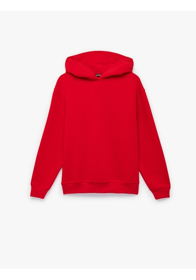 Koton Üç İplik Şardonlu Uzun Kollu Kapüşonlu Basic Sweatshirt Kırmızı 6wak10032ek