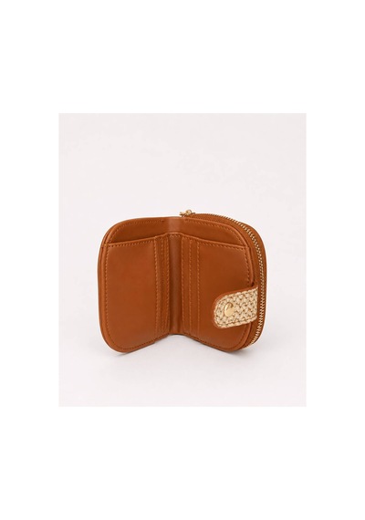 Passtell Kadın Küçük Boy Oval Model Fermuarlı Minimalist Cüzdan 11 10 Cm Taba Hasır Taba Hasır