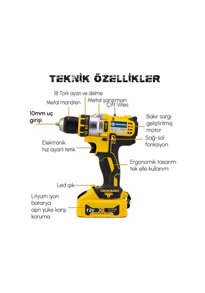 Prohummer Ph239 Xr 58vf Akülü Darbesiz Vidalama Matkap Seti - Çift Akülü Sarı