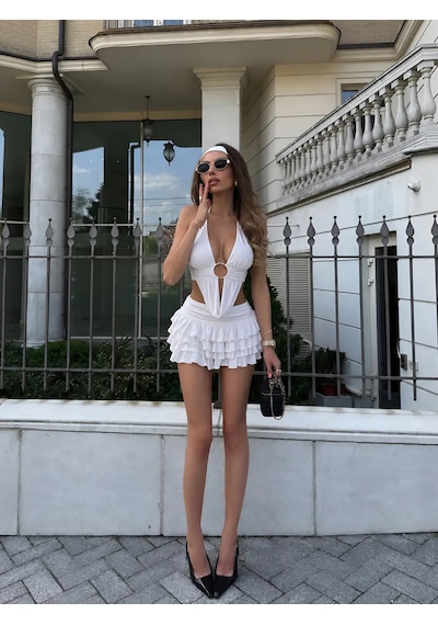 Havens Lola Fırfırlı Mini Elbise BEYAZ