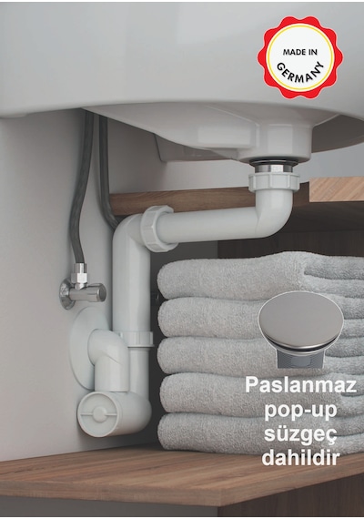 Dallmer Yer Kazandıran Lavabo Sifonu Paslanmaz Pop-up Süzgeçli Kolay Temizlenir Koku Önleyici Gider